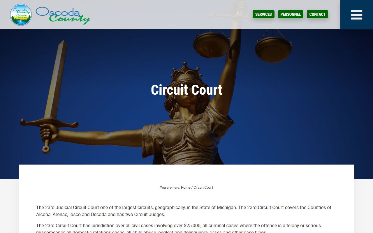 Oscoda County Circuit Court records page for the 23rd Judicial Circuit