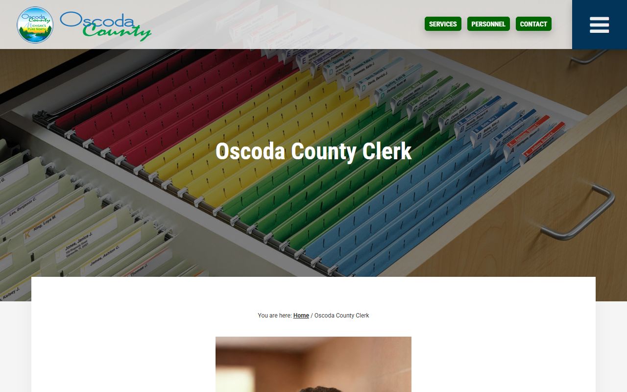 Oscoda County Clerk / Register of Deeds page listing vital records and clerk services