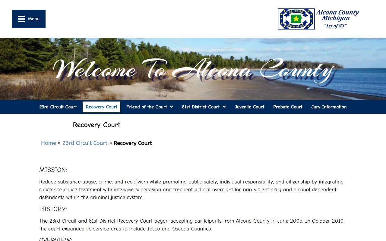 Oscoda County arrest records and charges routed to the regional 23rd Circuit Recovery Court