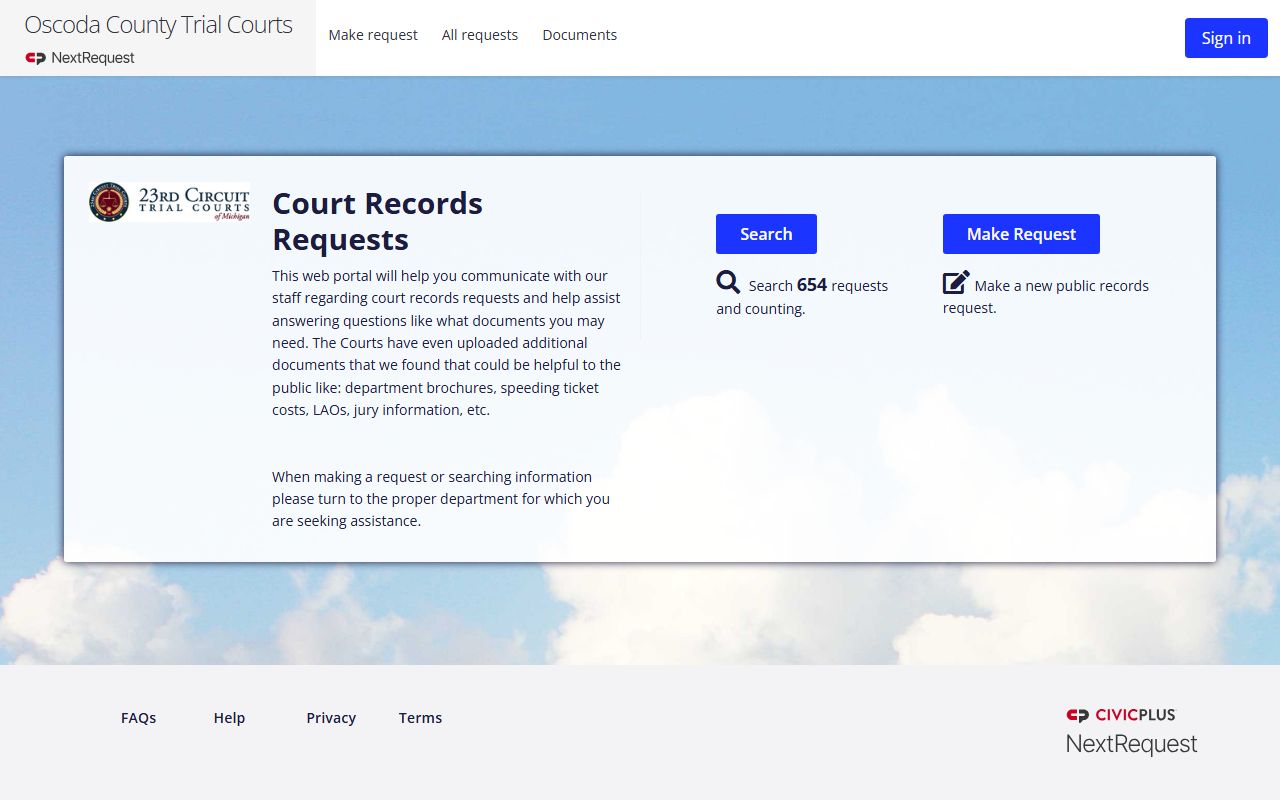 Oscoda County court records request portal on NextRequest