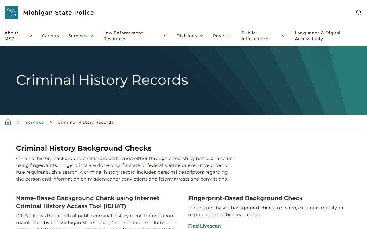 Michigan State Police ICHAT page for Oscoda County criminal court records and criminal history searches
