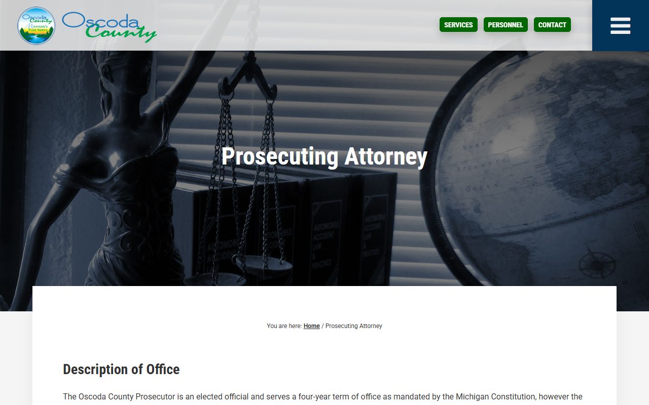 Oscoda County Prosecuting Attorney page tied to county criminal court records and filed charges