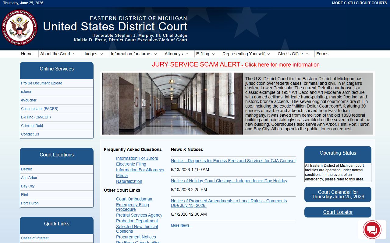 Federal district court homepage for Oscoda County federal court records