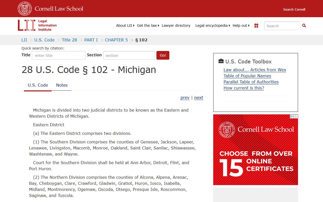 Federal statute placing Oscoda County court records in the Eastern District of Michigan