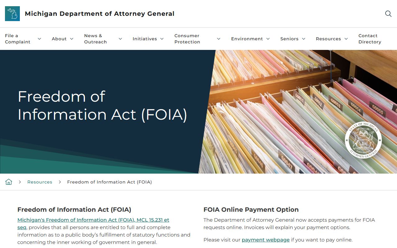 Michigan Attorney General FOIA page explaining Oscoda County court records access
