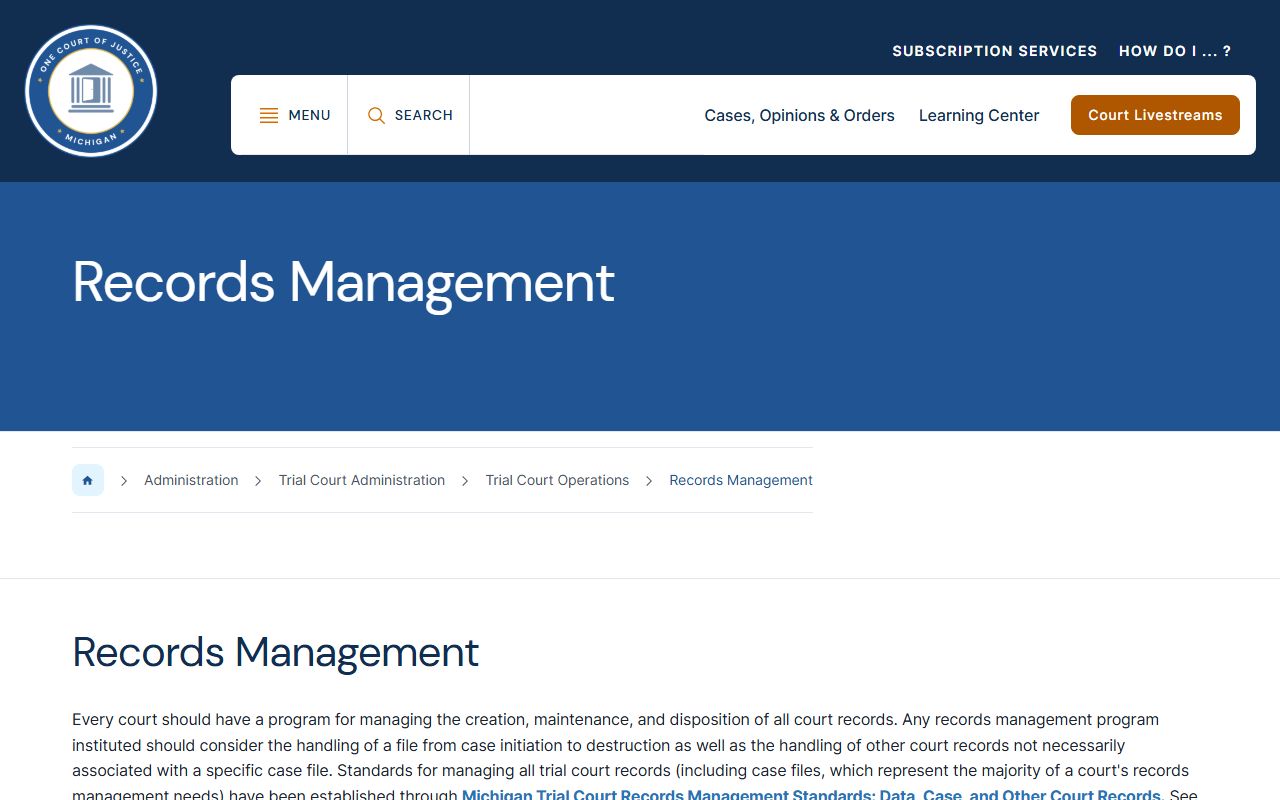 Michigan Courts records management page governing Oscoda County court records