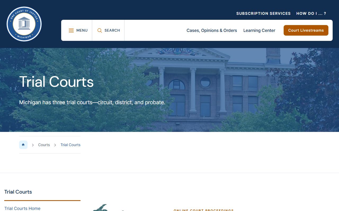 Michigan trial-court structure overview for Oscoda County court records
