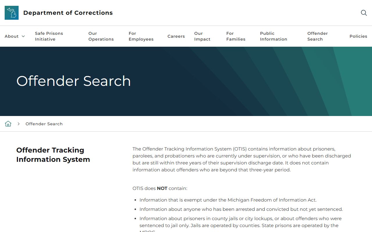 Oscoda County inmate records guidance on the Michigan MDOC OTIS coverage page