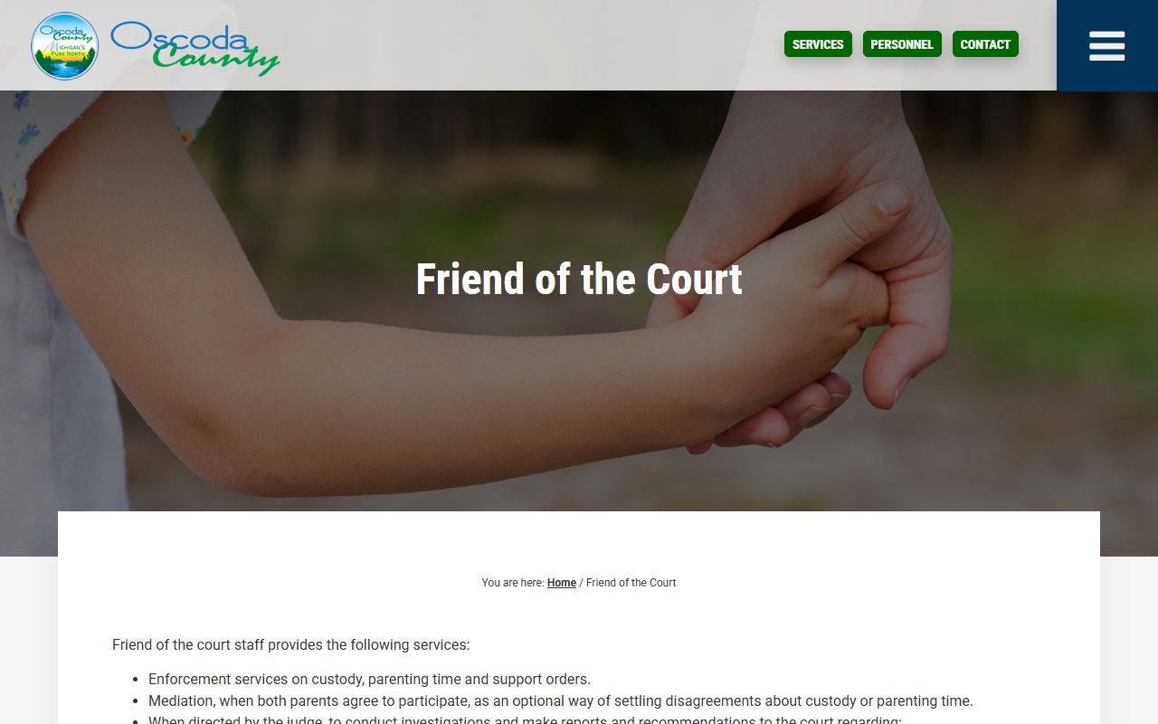 Oscoda County Friend of the Court page for divorce, custody, and support records