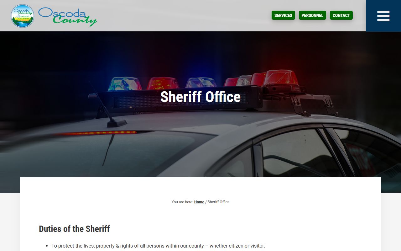 Oscoda County Sheriff's Department page used for warrant and custody questions